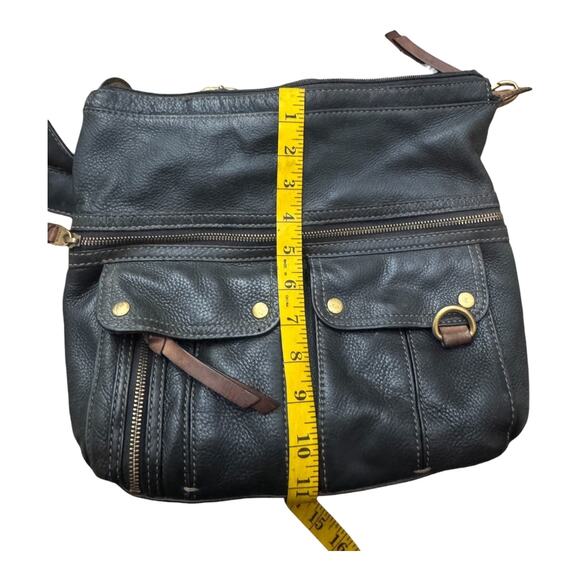 Fossil Black Leather Crossbody Bag –Multi Pocket Messenger Purse, Brass Hardware - Picture 5 of 8
